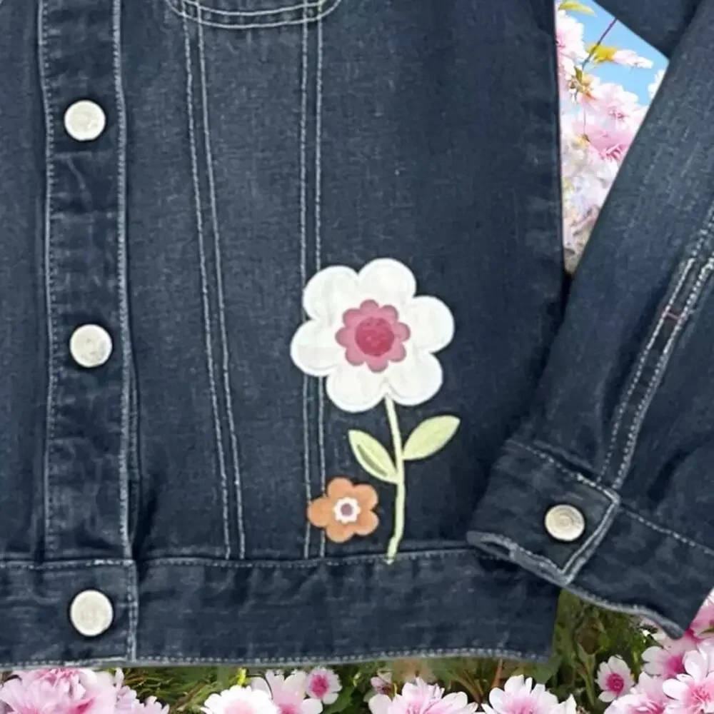 Gymboree Dark Blue Denim Jacket with Floral Accents Size Small 5 6